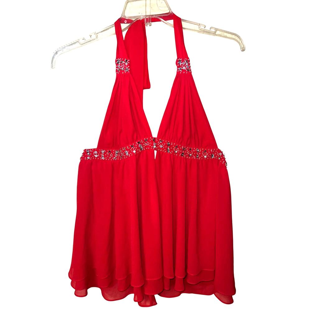 Victoria's Secret Y2K Vintage Babydoll Top Womens Large Halter Bling Chiffon Gem - Picture 2 of 9